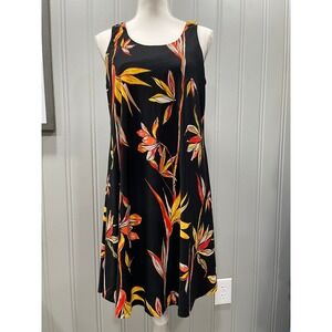 Nine West Black Tropical Floral Sleeveless A-Line Dress Women's‎ Size M